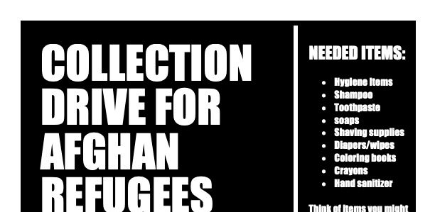 HELP! Collection drive for items needed by Afghan refugees - Featured image